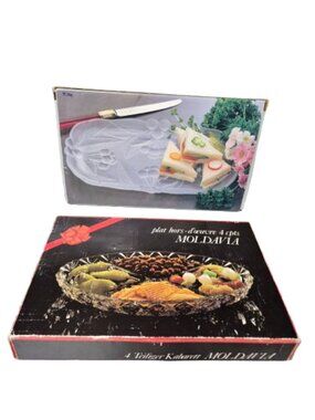 2 Vintage Glass Serving Trays in Original Boxes Mikasa and Moldavia